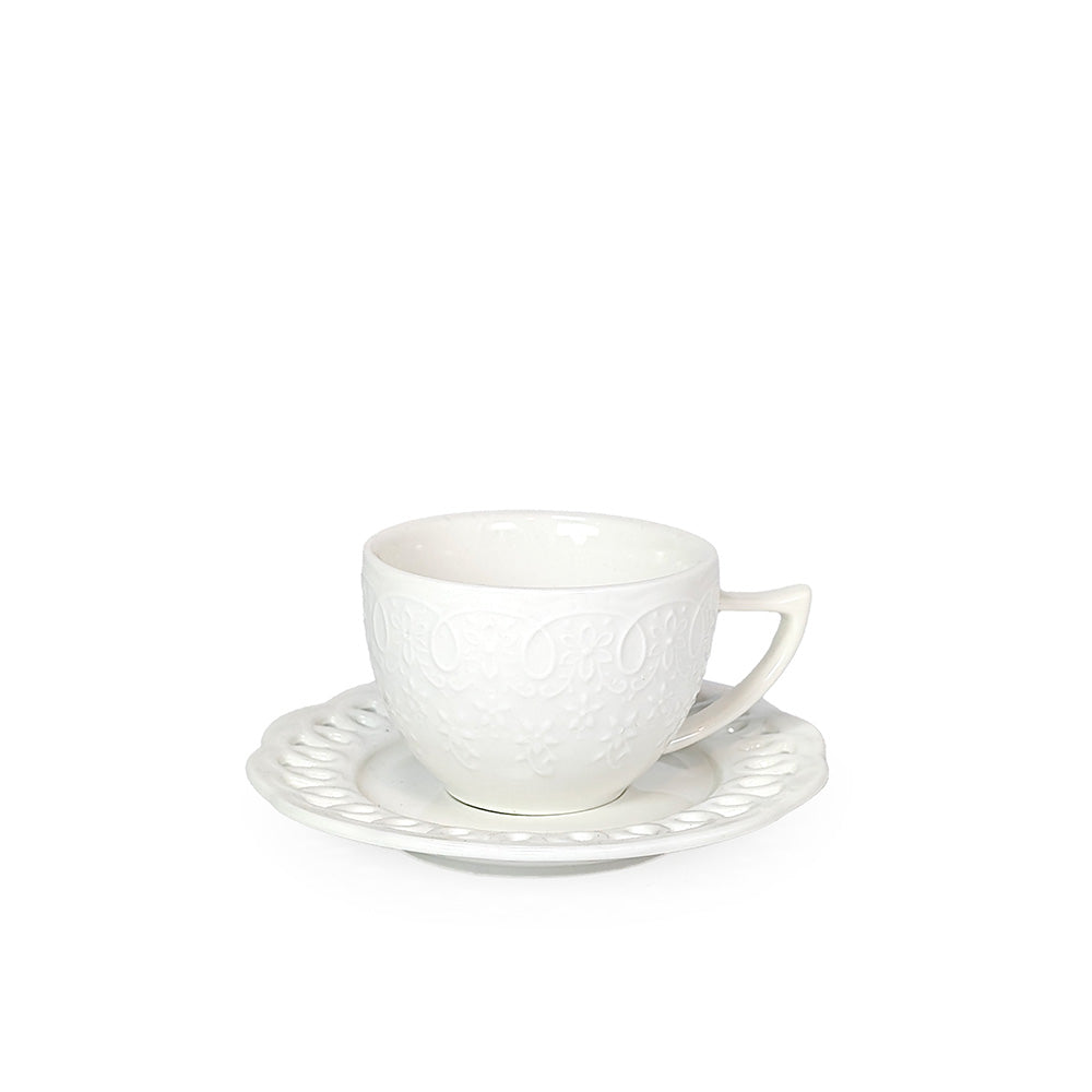White Tea Cup w/ Coaster Small
