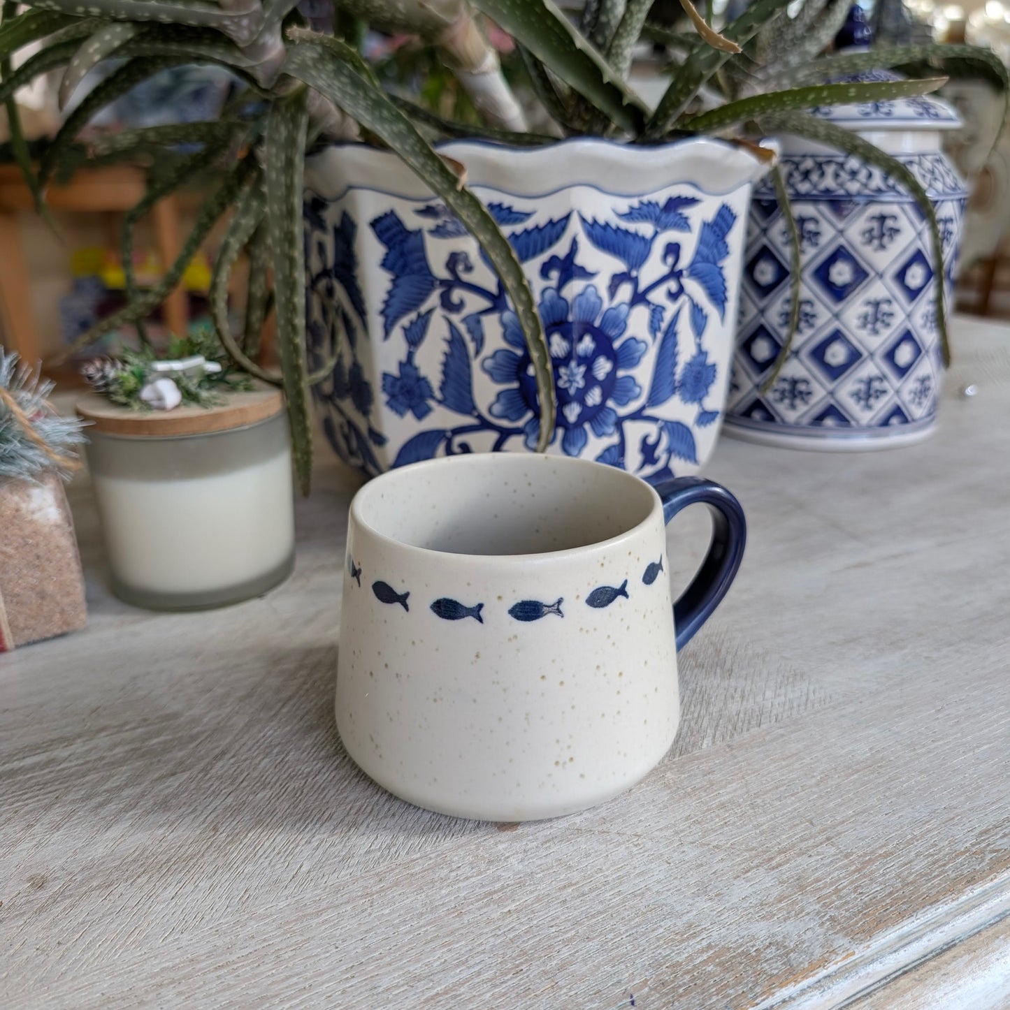 Speckled Mug with Blue Fish