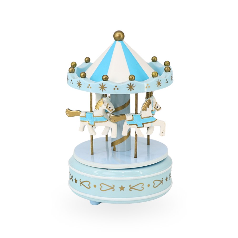 Musical Resin Carousel White & Blue