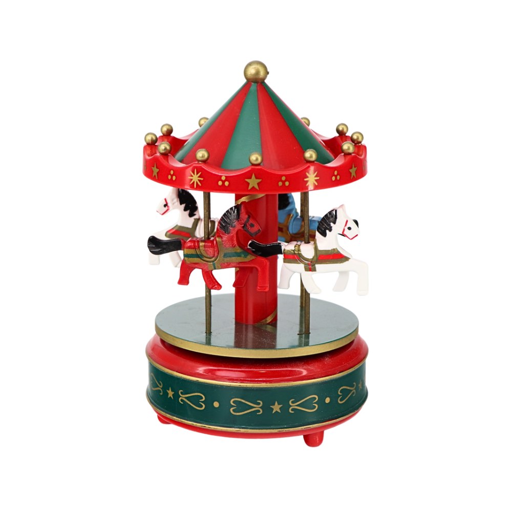 Musical Resin Carousel Green & Red