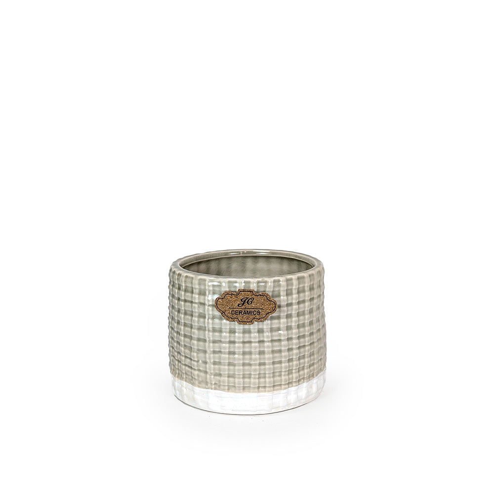 Quilted Ceramic Planter Gray