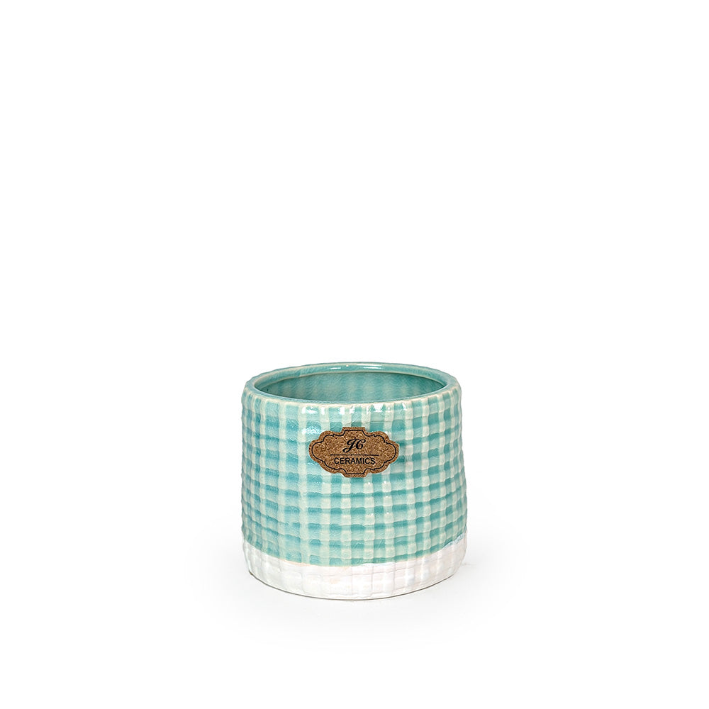 Quilted Ceramic Planter Turquoise