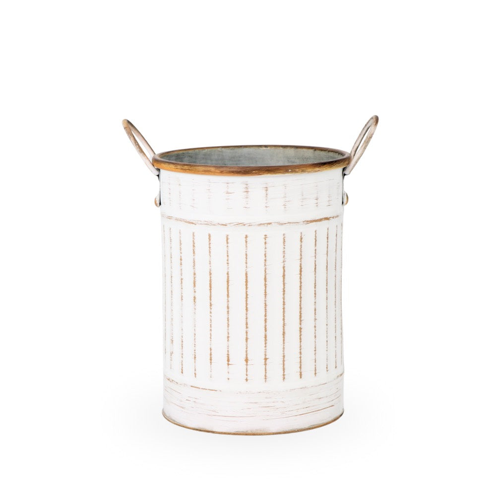 Rustic White Tin Bucket w/ Handle Small
