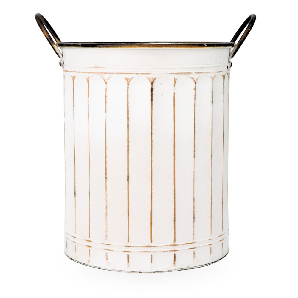Rustic White Tin Bucket w/ Handle Large