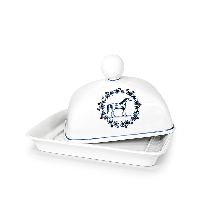 Farmhouse Ceramic Butter Dish Horse