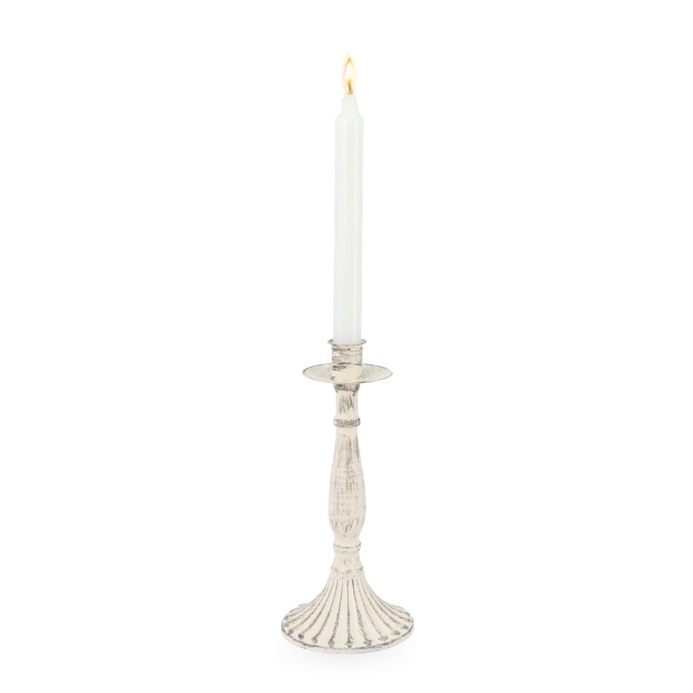 White Rustic Metal Candle Holder 1H