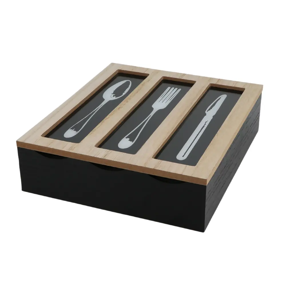 Wooden Cutlery Box Black