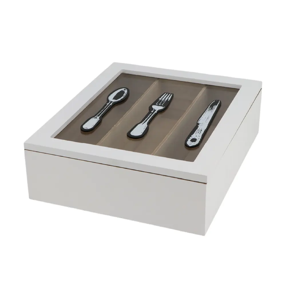 Wooden Cutlery Box White