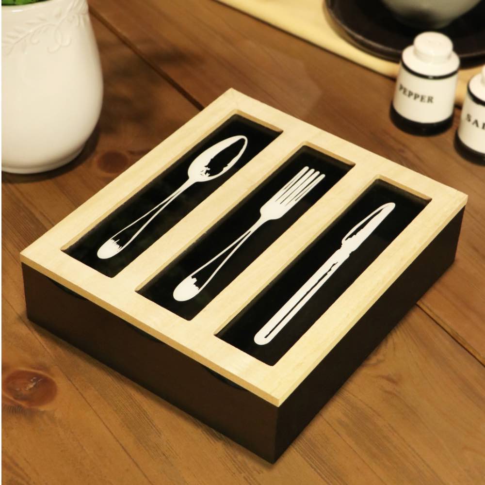 Wooden Cutlery Box Black