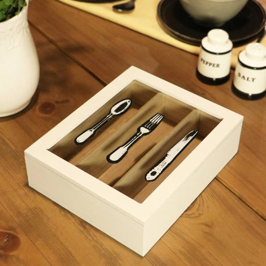 Wooden Cutlery Box White