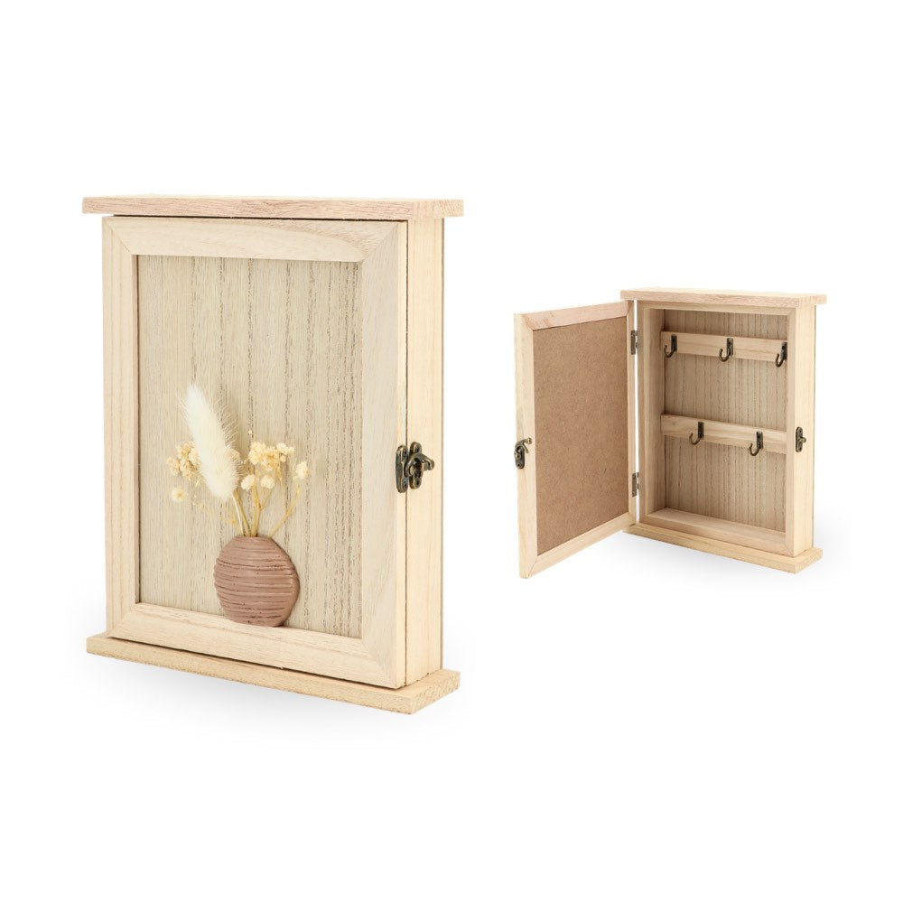 Wooden Key Box w/ Dried Flower