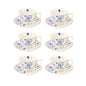 6 Cup Espresso Coffee Cup & Saucer Set Floral Blue