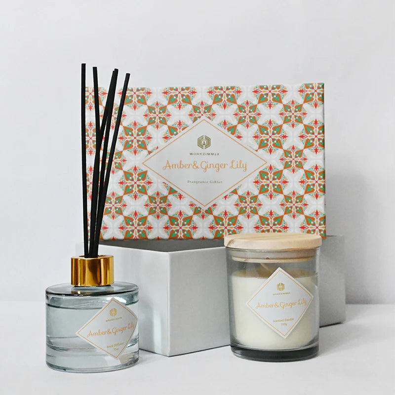 Scented Candle and Fragrance Diffuser Set - Amber & Ginger