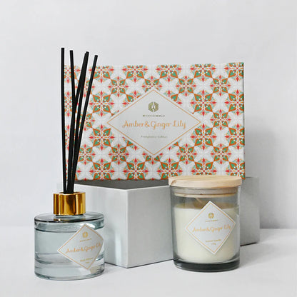 Scented Candle and Fragrance Diffuser Set - Amber & Ginger