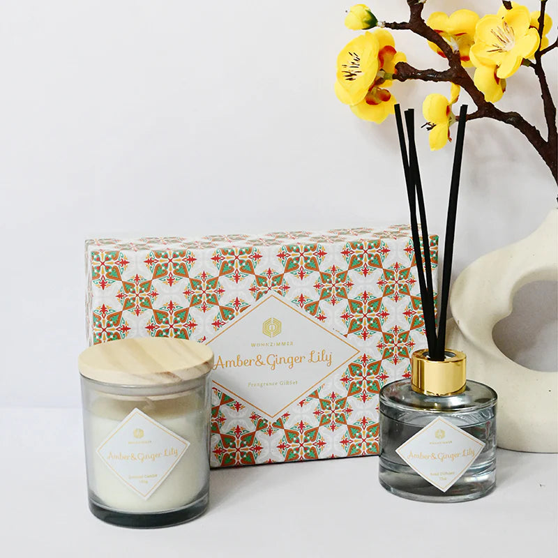 Scented Candle and Fragrance Diffuser Set - Amber & Ginger