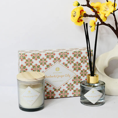 Scented Candle and Fragrance Diffuser Set - Amber & Ginger