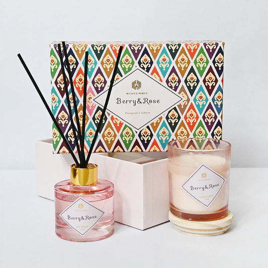 Scented Candle and Fragrance Diffuser Set - Berries & Roses