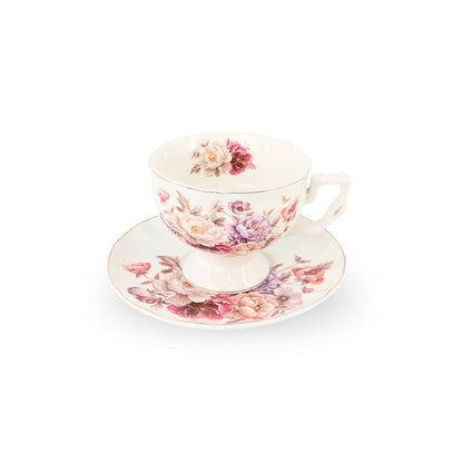 6 Cup Tea Cup & Saucer Set White Rose