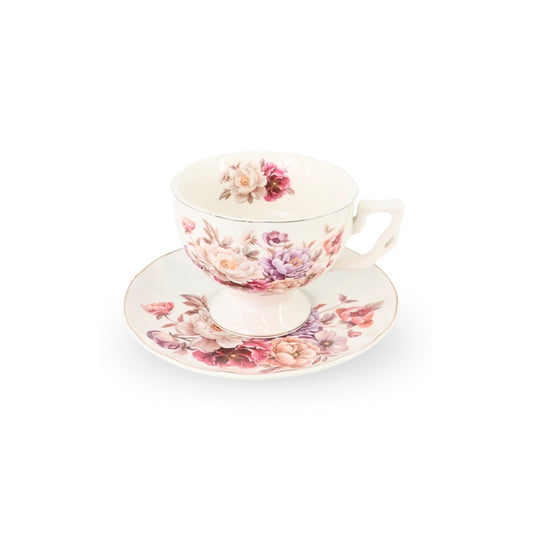 6 Cup Tea Cup & Saucer Set White Rose
