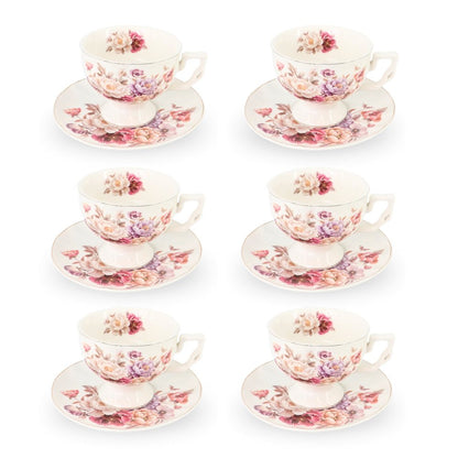 6 Cup Tea Cup & Saucer Set White Rose