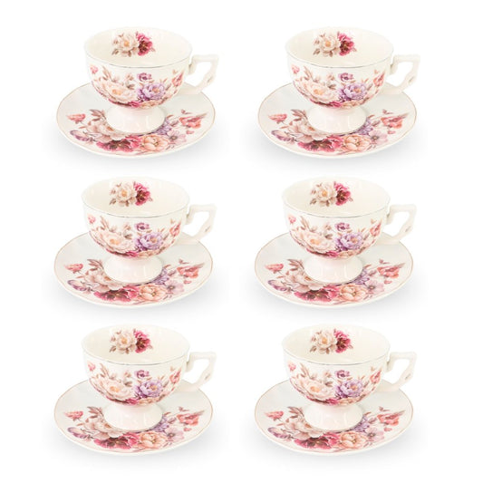6 Cup Tea Cup & Saucer Set White Rose