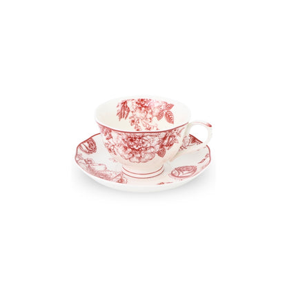 6 Cup Espresso Coffee Cup & Saucer Set Floral Red