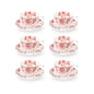 6 Cup Espresso Coffee Cup & Saucer Set Floral Red