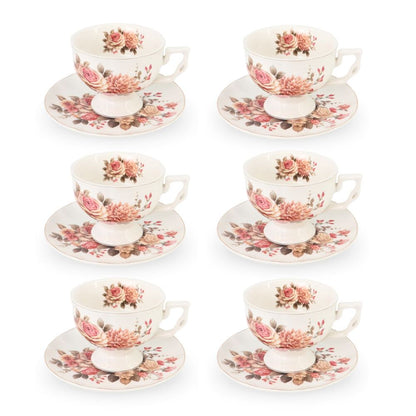 6 Cup Tea Cup & Saucer Set Pink Rose