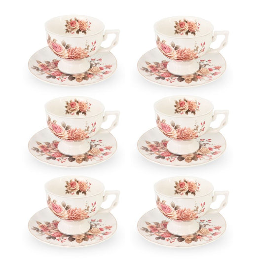 6 Cup Tea Cup & Saucer Set Pink Rose