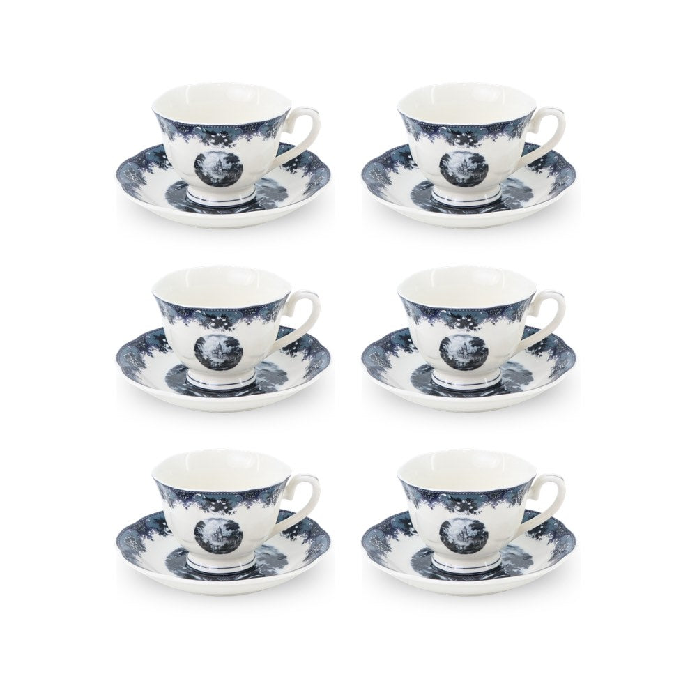 6 Cup Espresso Coffee Cup & Saucer Set English Blue