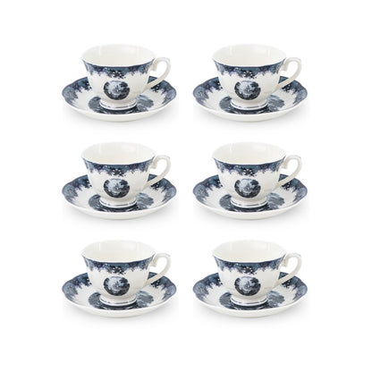 6 Cup Espresso Coffee Cup & Saucer Set English Blue