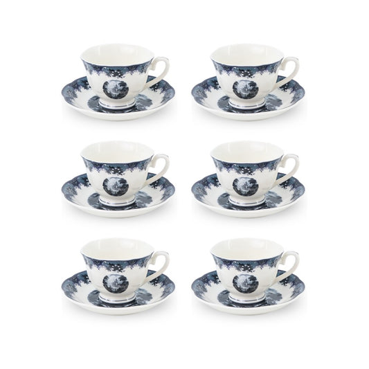 6 Cup Espresso Coffee Cup & Saucer Set English Blue