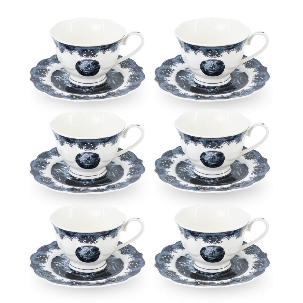 6 Cup Tea Cup & Saucer Set English Blue