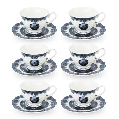 6 Cup Tea Cup & Saucer Set English Blue
