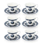 6 Cup Tea Cup & Saucer Set English Blue