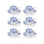 6 Cup Espresso Coffee Cup & Saucer Set Floral Blue
