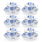 6 Cup Tea Cup & Saucer Set Floral Blue