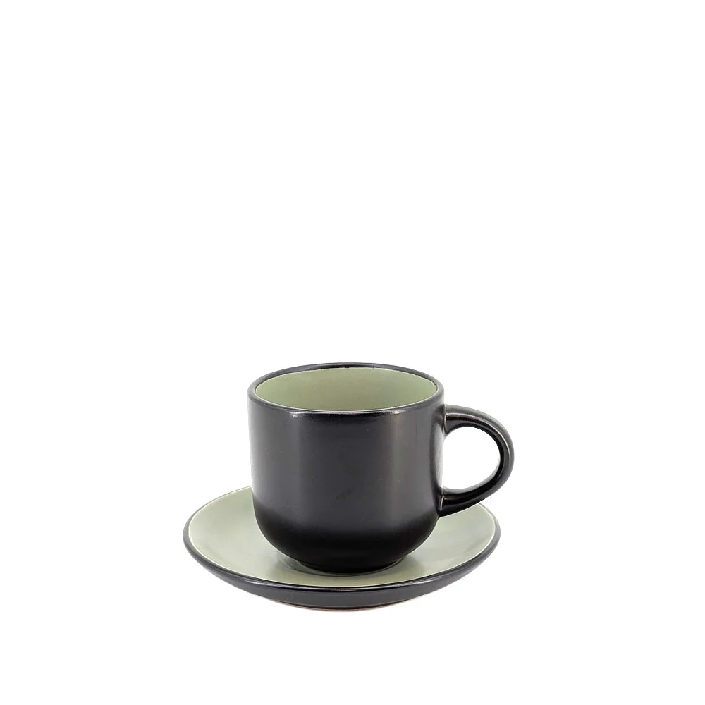 Ceramic Dinner Set Black & Matcha Green