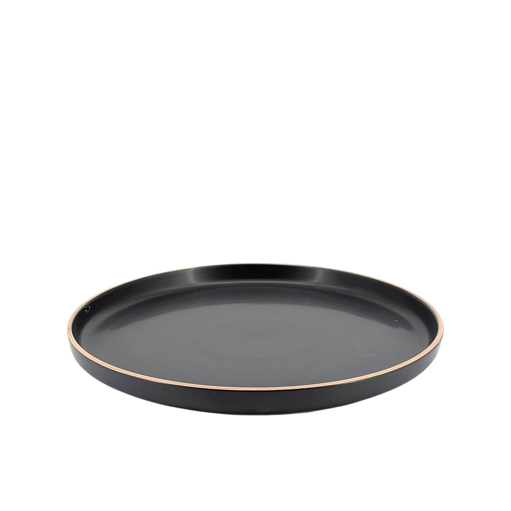 Ceramic Dinner Set Black with Natural Trim