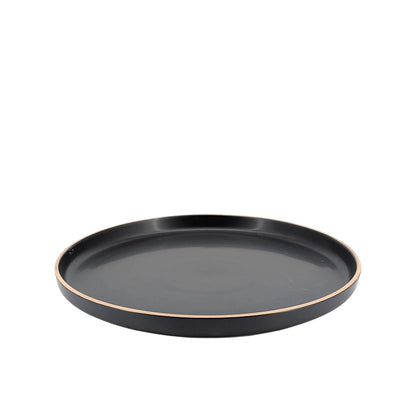 Ceramic Dinner Set Black with Natural Trim