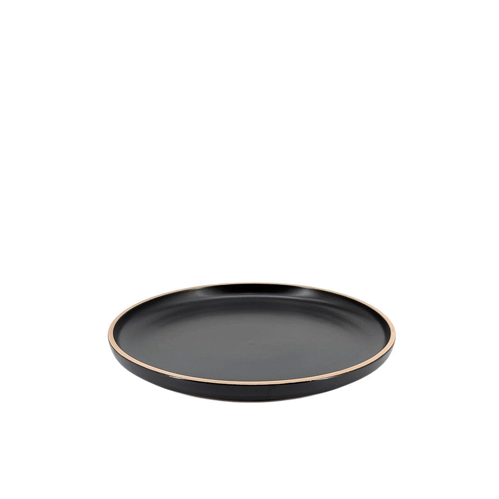 Ceramic Dinner Set Black with Natural Trim