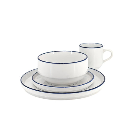 Ceramic Dinner Set White with Blue Trim