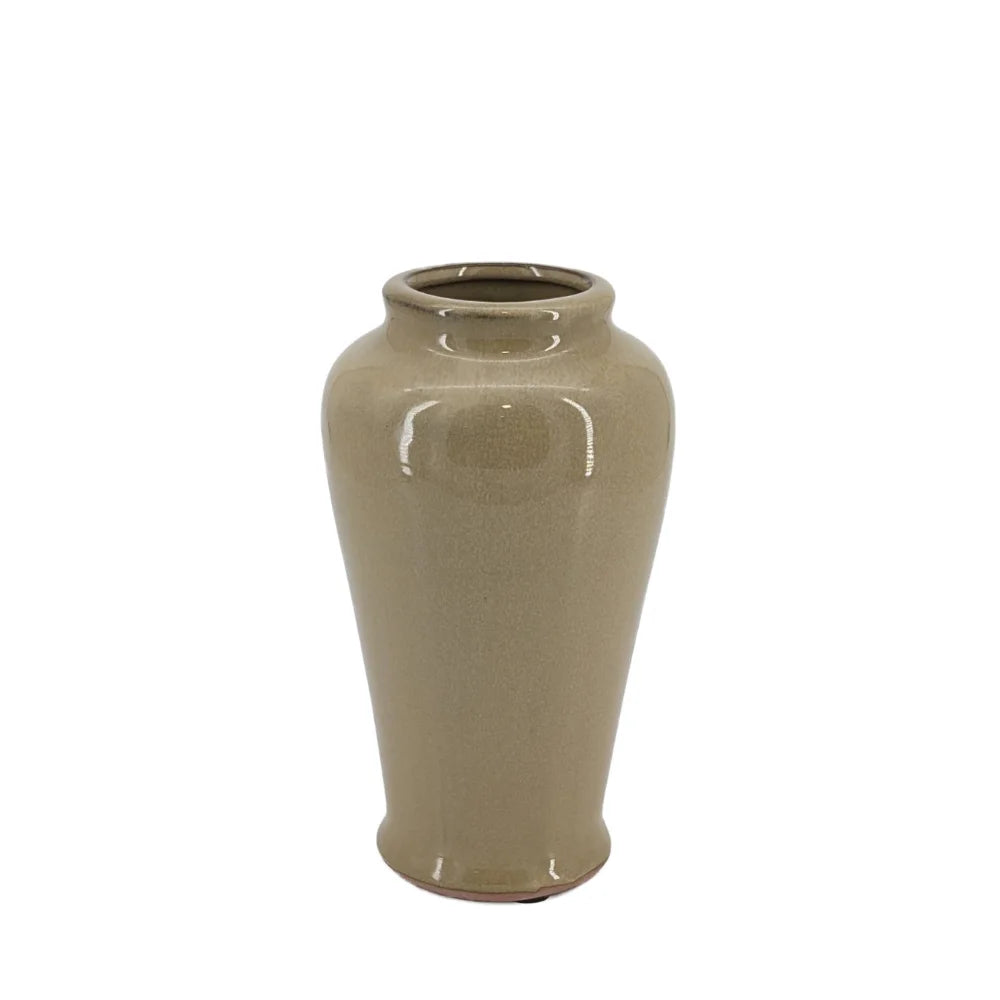 Beige ceramic vase on a white background