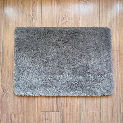 Gray rug on a wooden floor