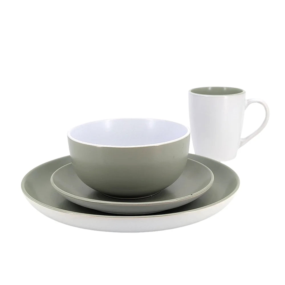 Ceramic Dinner Set Green & White