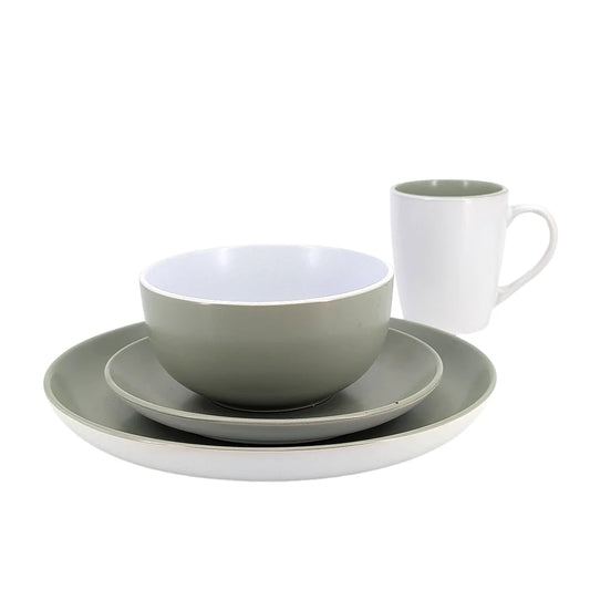Ceramic Dinner Set Green & White