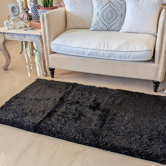 Floor Mat Black Poly-Fur Shiny 120cm x 152cm