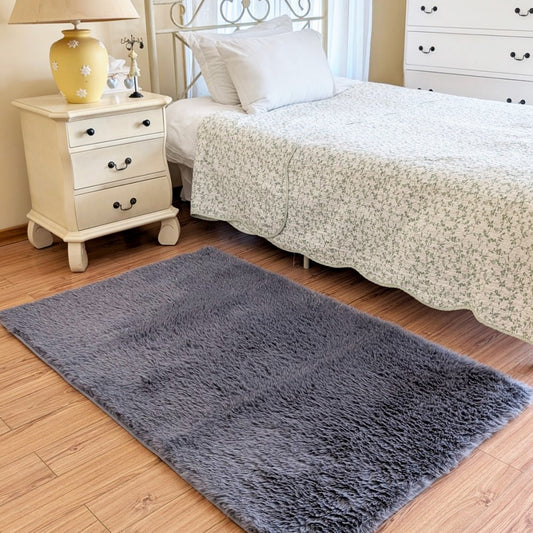 Floor Mat Gray Poly-Fur Shiny 120cm x 152cm