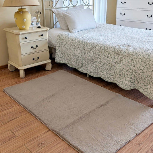Floor Mat Light Gray Rabbit Fur 120cm x 152cm