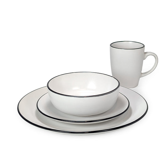 16 Pcs Dinner Set Off White with Black Rim